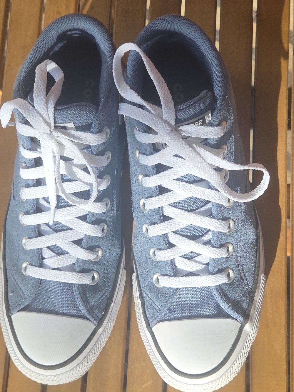 Converse Men’s Mid-Top Canvas Sneakers in Navy Blue with White Laces